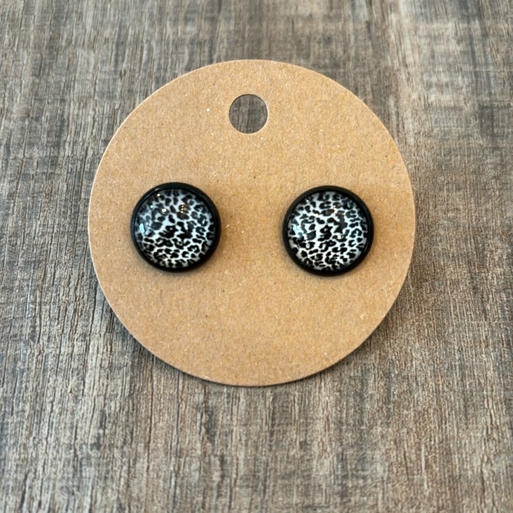 Homemade Earrings - 12mm diameter circle - post style - animal print